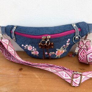 pink and denim singularity belt bag